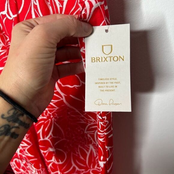 Brixton Aloha Red Indo Linen Wide Leg Pant Size S NWT Vacation Beachy Botanical - Picture 4 of 15